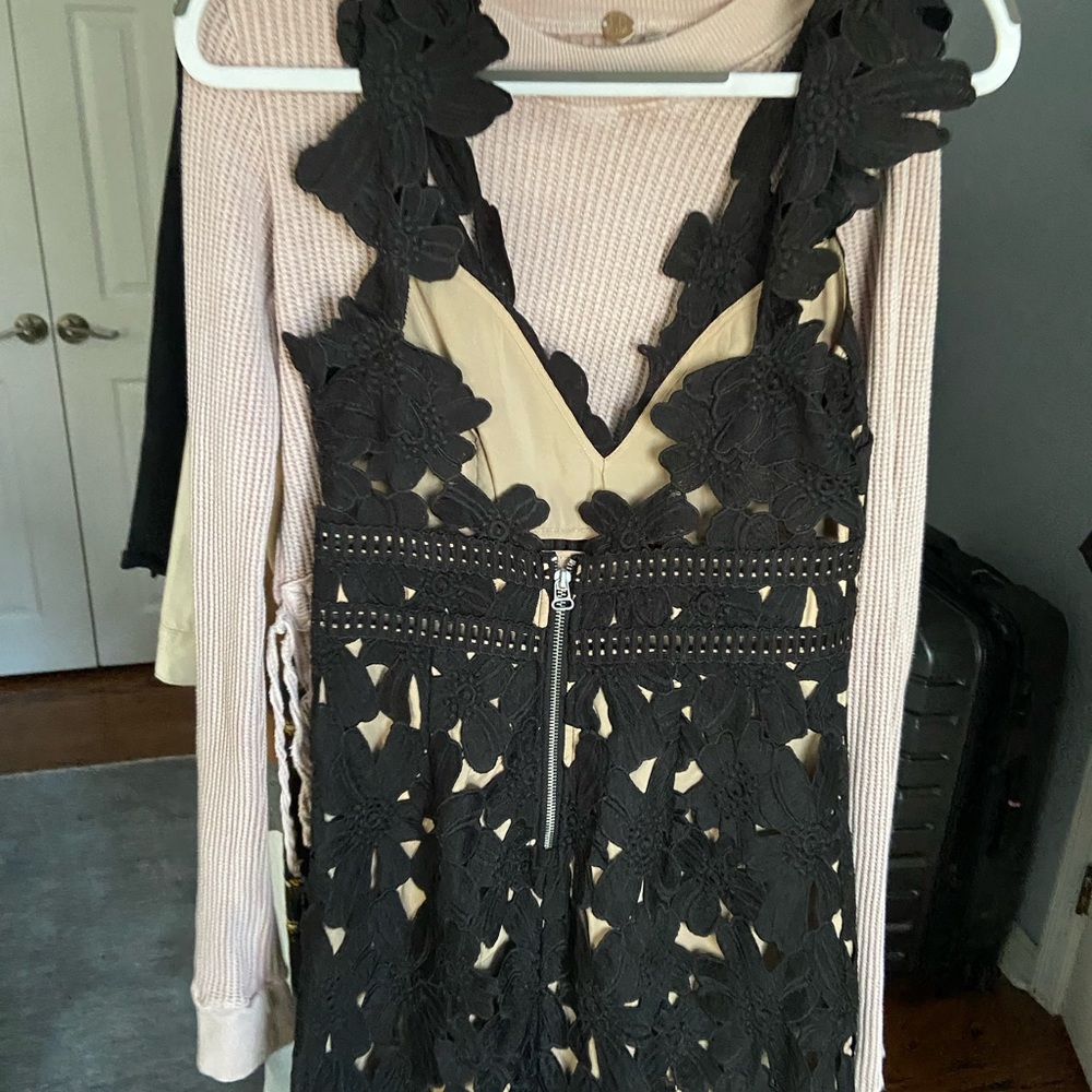Free People Black and Cream Lace overlay cocktail dress